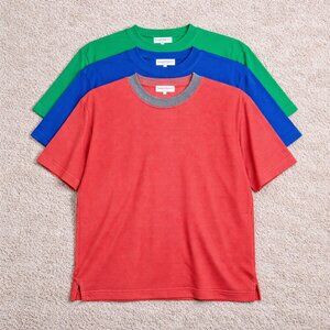 Paolo Valenzi Italy 100% Makò Cotton Crew Neck T-Shirt Set 3 Size M Red Blue